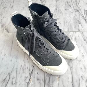 Lucky Brand Eisley 7.5M High Top Canvas Sneakers Lug Sole Zip-Up Gray Shoes